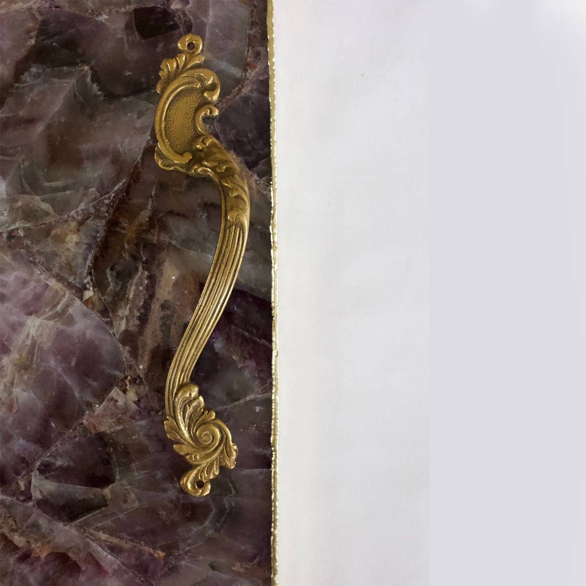 Square amethyst agate serving tray with brass handles product image 1