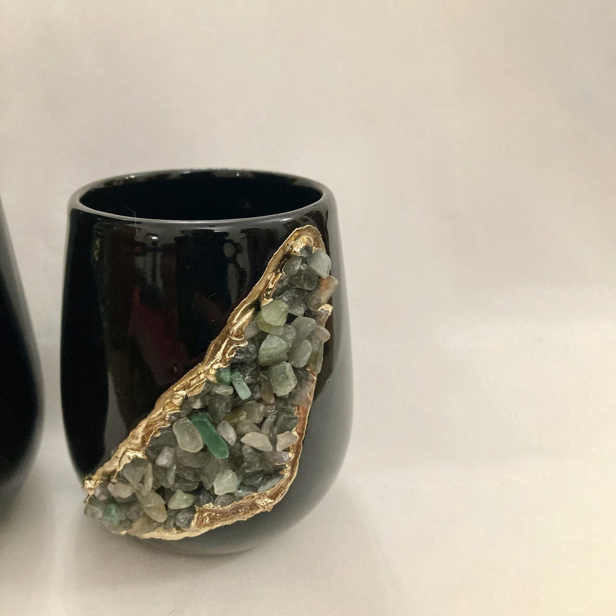 Set of two black ceramic vases with agate crystals product image 8