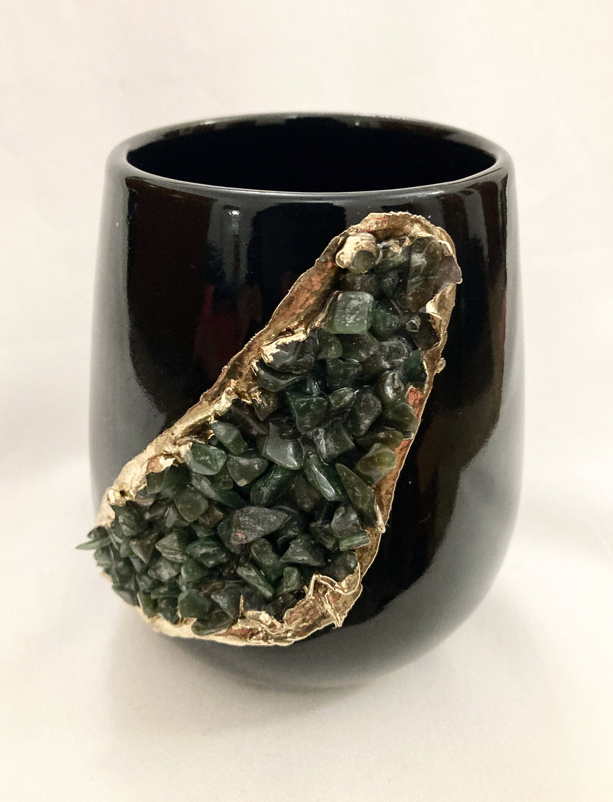 Set of two black ceramic vases with agate crystals product image 3